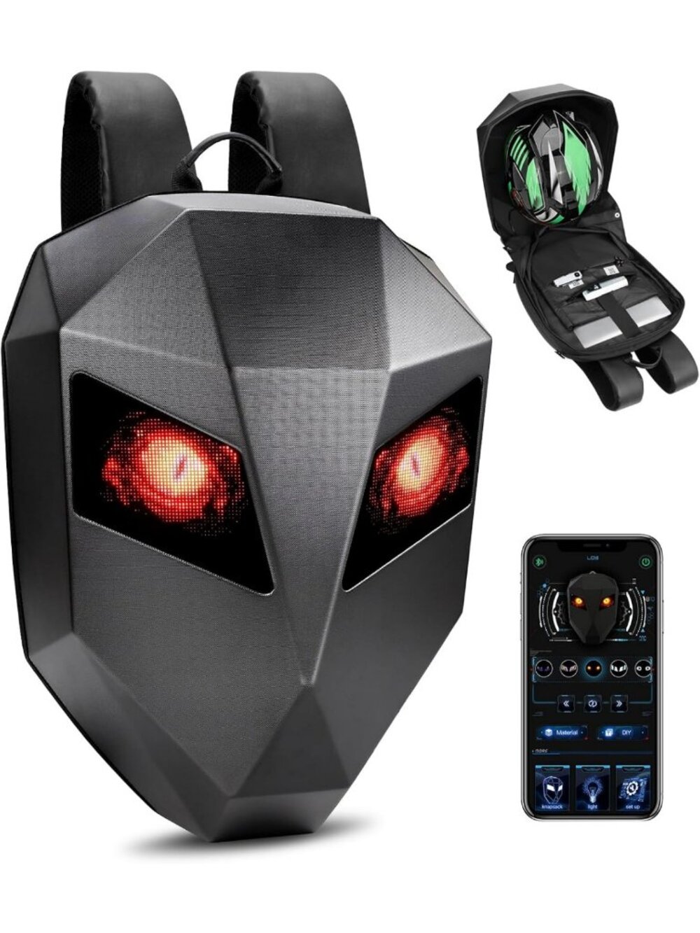 LED Motorcycle Backpack with App Control, Programmable Color Display, Waterproof